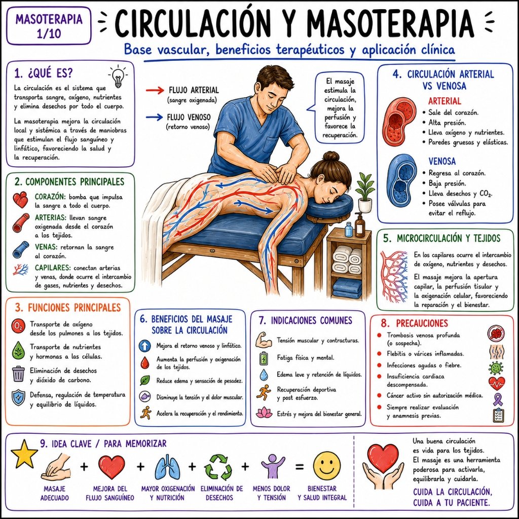 Circulación y Masoterapia: Base vascular, beneficios terapéuticos y aplicación clínica