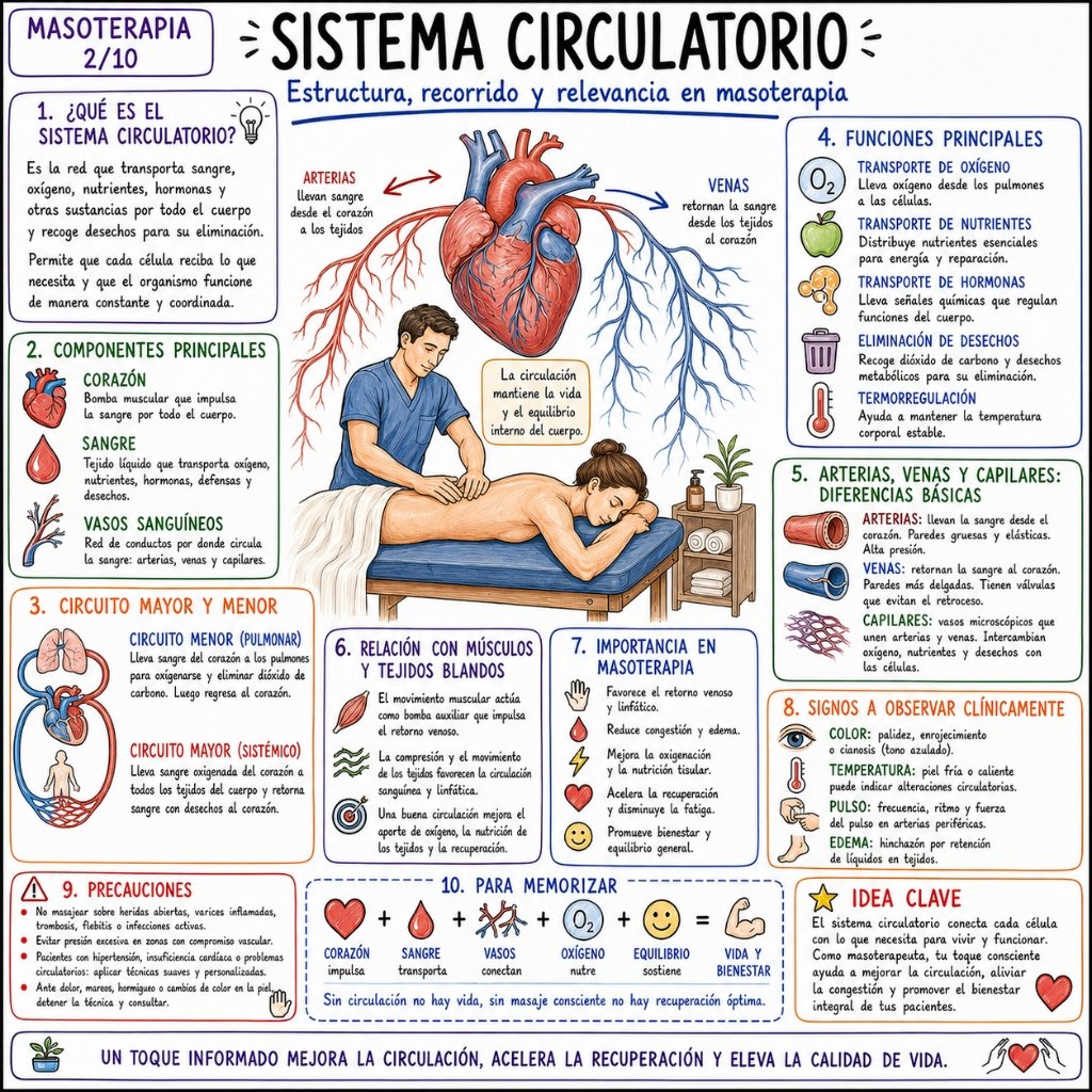 Sistema Circulatorio: Estructura, recorrido y relevancia en masoterapia